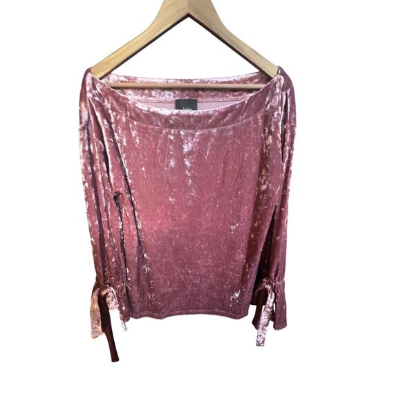 Lumiere Crushed Velvet Off-Shoulder Top With Tie Sleeve Detail NWOT - Picture 1 of 5